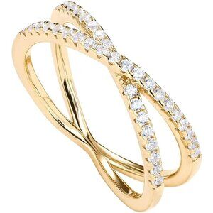 Women 14K Gold Plated X Ring Simulated Diamond CZ Criss Cross Ring